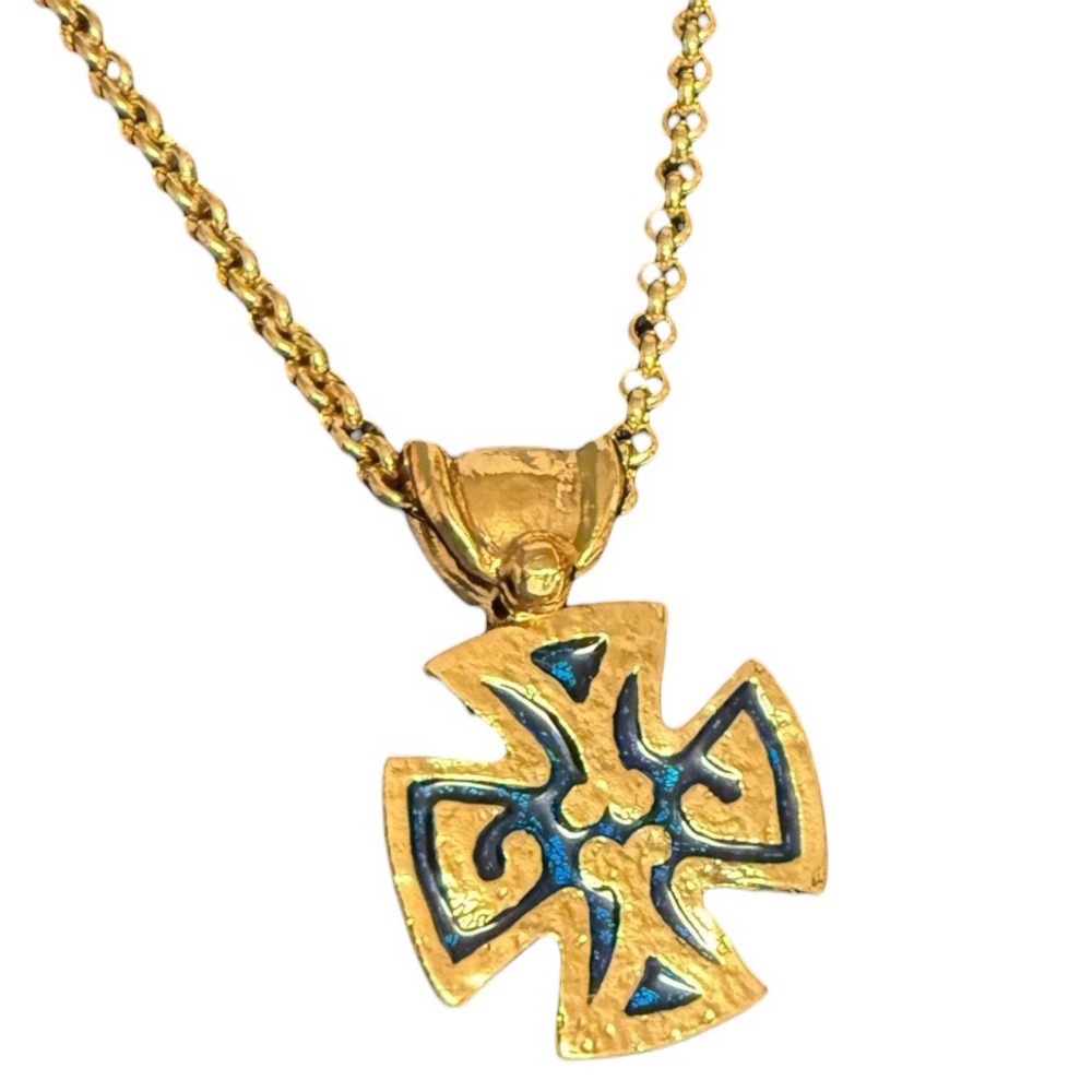 Yves Saint Laurent YSL Vintage Gold Plated Heraldic Cross Necklace